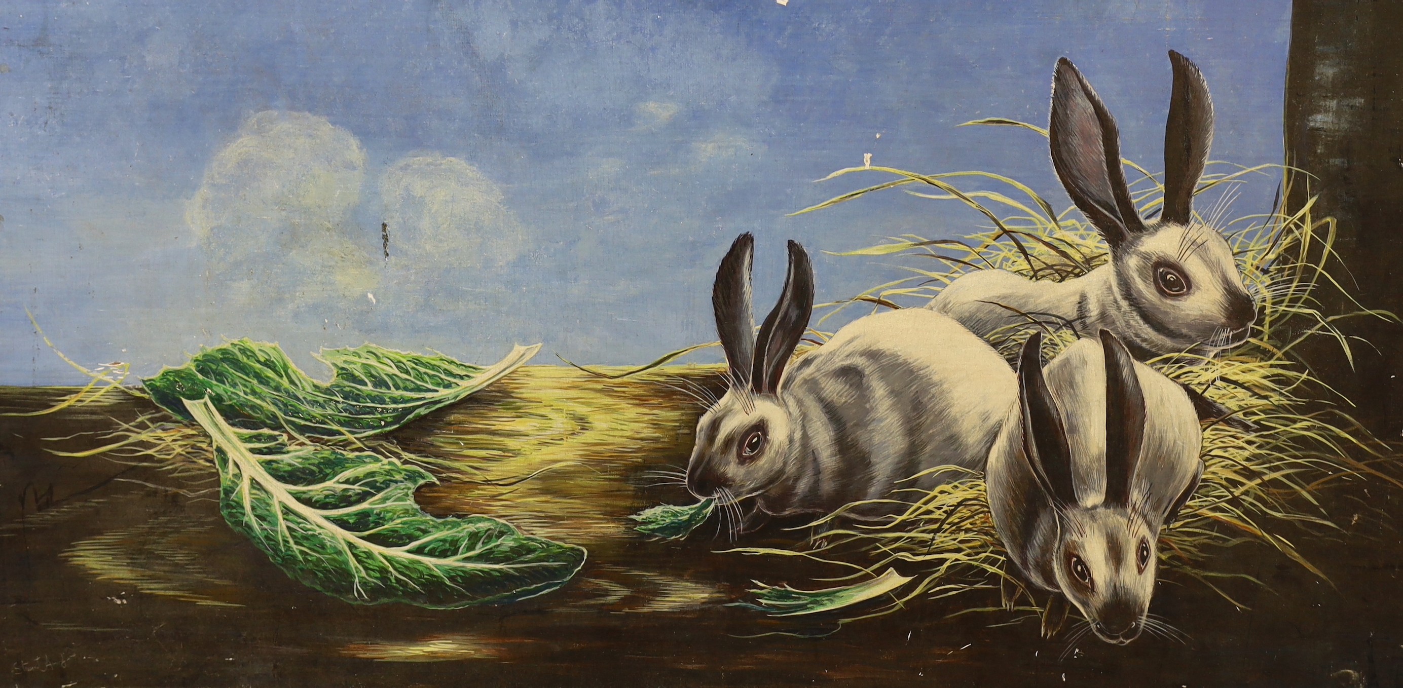 Stuart Maxwell Armfield (1916-1999), oil on board, 'Rabbits', signed, 46 x 92cm, unframed
